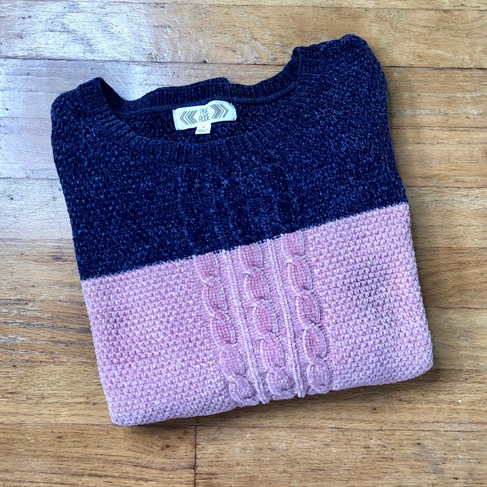 Pink Rose Navy Blue and Blush Suede sweater